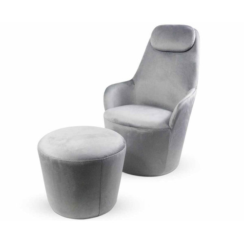 Fauteuil Avec Repose-Pieds en Velours Argent DONGAL 3S. x Home  - Pouf et fauteuil design