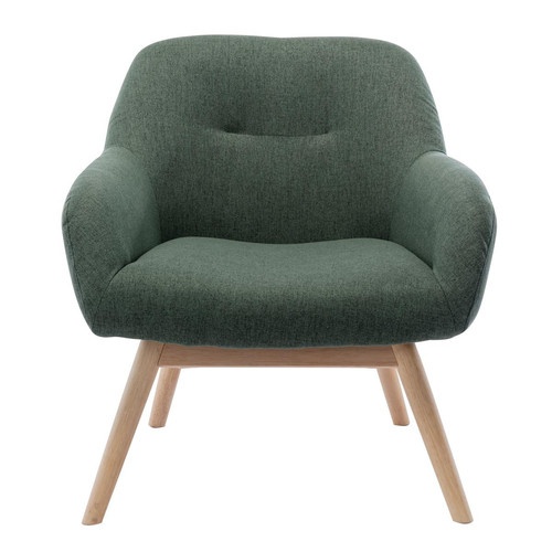 Fauteuils Scandinave Tissu Vert, pieds en Hévéa Naturel 3S. x Home  - Pouf et fauteuil design