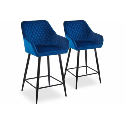 Lot de 2 chaises de bar Velours Bleu Veronika - 3S. x Home - 3s x home tabouret de bar design