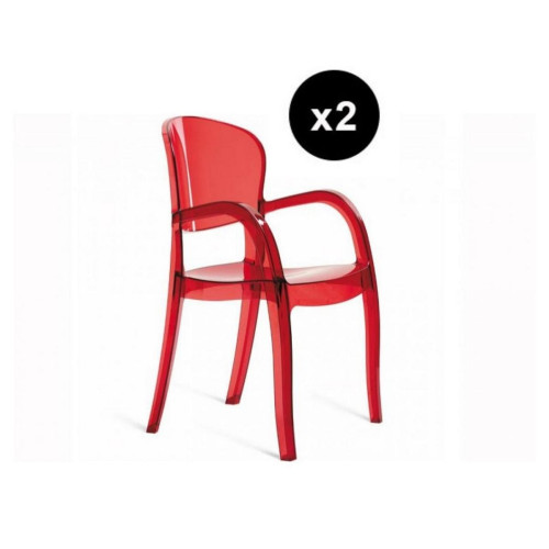 Lot de 2 Chaises Design Rouge Transparent Victor - 3S. x Home - Chaise avec accoudoir