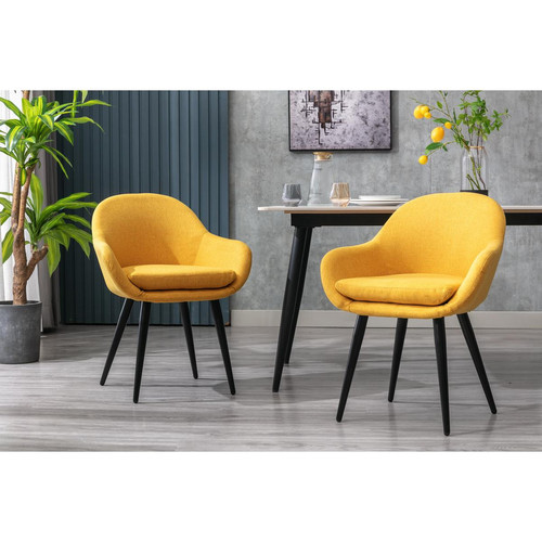 Lot De 2 Chaises Scandinave Tissu Curry, pieds en Métal Noir 3S. x Home  - Chaise orange design