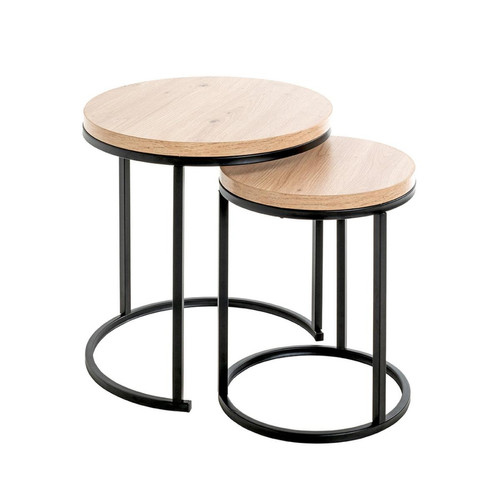 Lot de 2 tables d'appoint ronde plateau décor chène 3S. x Home  - Table d appoint noire