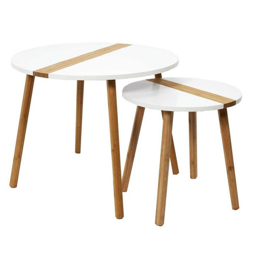 Lot de 2 Tables Gigogne Bicolore Relief Blanc 3S. x Home  - Table basse bois design