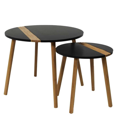 Lot de 2 Tables Gigogne Bicolore Relief Noir 3S. x Home  - Table basse bois design