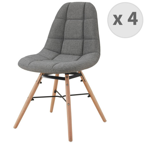 Lot De 4 Chaises Scandinave Tissu Gris, pieds en Hêtre 3S. x Home  - Chaise design