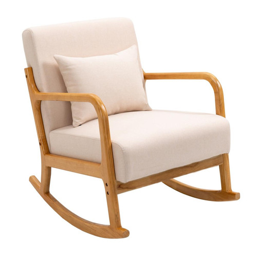 Rocking chair en bois massif et en tissu de couleur beige DIANA - 3S. x Home - Pouf et fauteuil design