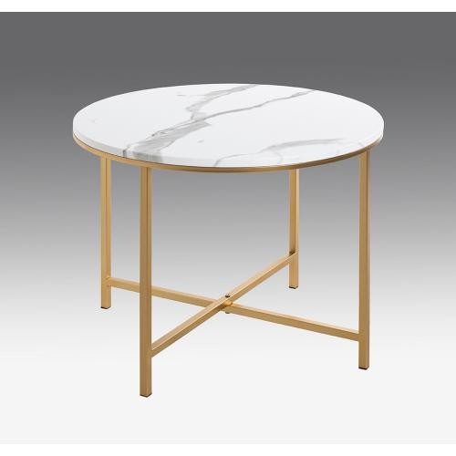 Table d'appoint en métal laqué doré plateau décor marbre