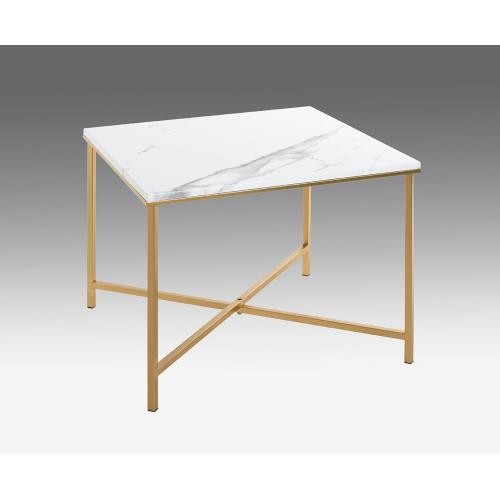 Table d'appoint en acier doré et plateau décor marbre