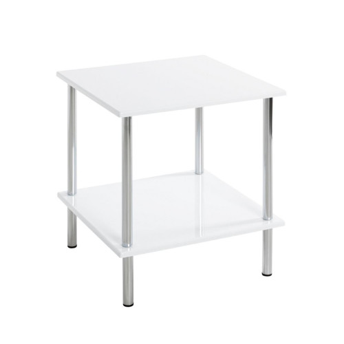 Table d'appoint carré avec Structure en tube d'acier chromé et plateau en MDF décor Blanc brillant 3S. x Home  - Table d appoint blanche