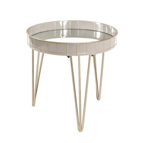 Table d'appoint structure en tube d'acier couleur Bronze et plateau en Métal laqué Gris avec en Verre miroir  3S. x Home  - Table d appoint design