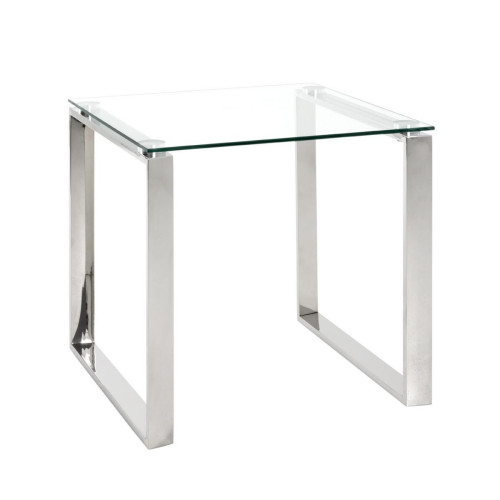 Table d'appoint avec structure en Inox brillant et plateau en Verre trempé Transparent H55 cm
