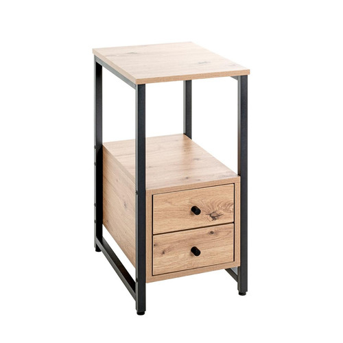 Table d'appoint avec deux tiroirs bois et métal 3S. x Home  - Table d appoint design