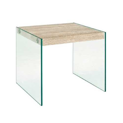 Table d'appoint en verre plateau décor chène