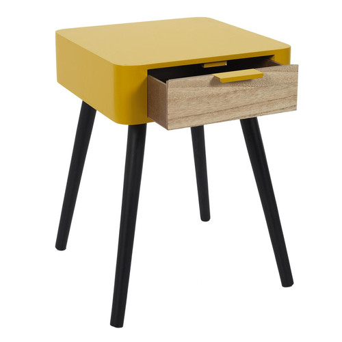 Table de Chevet 1 Tiroir En Bois Jaune Moutarde 3S. x Home  - Table de chevet design