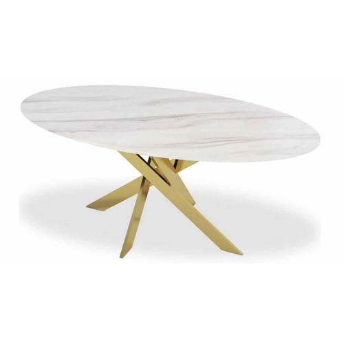 Table Verre Effet Marbre Blanc Et Pieds Or Greenwich - 3S. x Home - Table a manger design