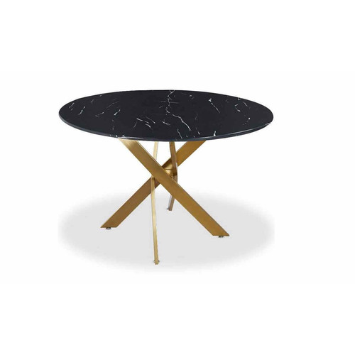 Table Ronde Verre Effet Marbre Noir Et Pieds Or CORIX 3S. x Home  - Table design