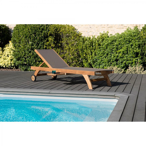 Bain de soleil textilène couleur taupe en bois Teck Macabane  - Chaise longue et hamac design
