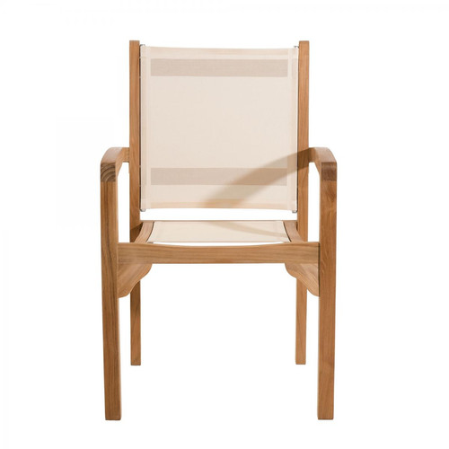 Ensemble de 2 fauteuils de jardin en bois teck  -  dossier et assise couleur en textilène ivoire Macabane  - Macabane jardin meuble deco
