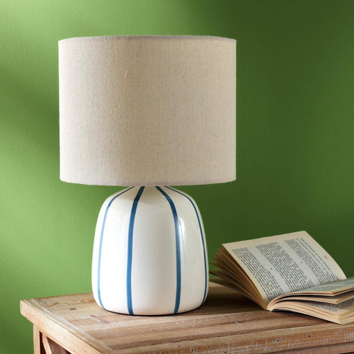 Lampe à poser en Céramique et en Métal ATLANTIK Blanc et Bleu - becquet - Lampe ceramique