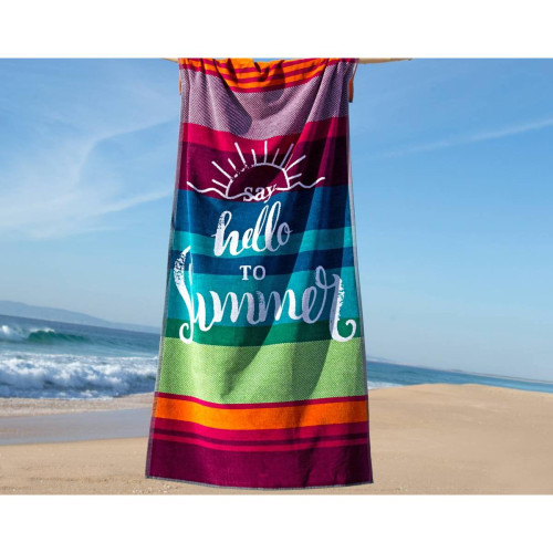 Drap de bain HELLOSUM multicolore en coton becquet  - Fouta serviette de plage
