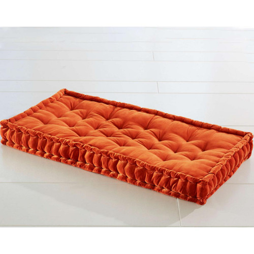Matelas de sol orange rouille  capitonné en velours becquet  - Pouf et fauteuil design