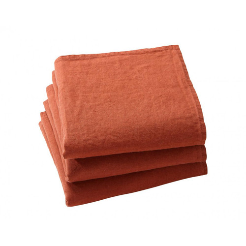 Lot de 3 serviettes de table LINA marron en lin becquet  - Deco cuisine design