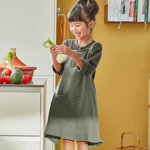 Tablier de cuisine pour enfant en coton MYKID Vert kaki  becquet  - Tablier