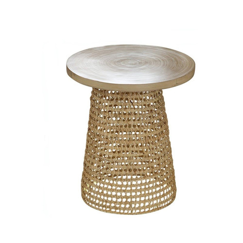 Bout de canapé avec plateau en bambou beige et pied rotin Calicosy  - Table d appoint design