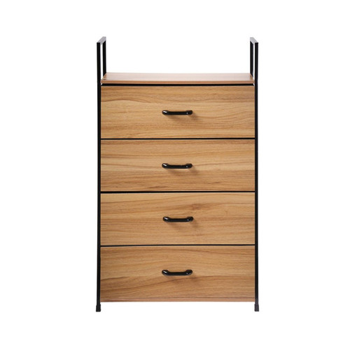 Chiffonier 4 tiroirs 60cm avec tiroirs en intissé et façade en MDF décor bois Beige Calicosy  - Commode bois design