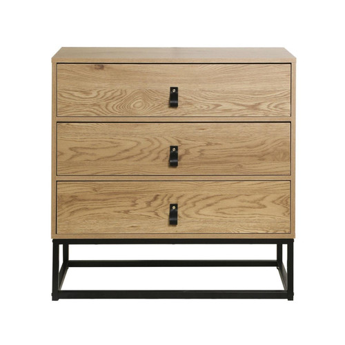 Commode décor chêne 3 tiroirs piétement métal et en bois Beige Calicosy  - Commode design