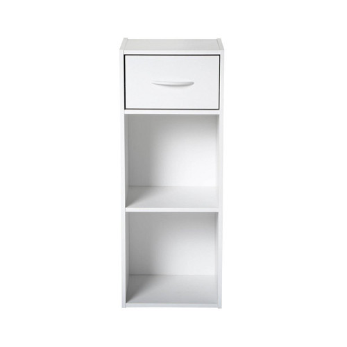 Meuble à 3 cases 1 tiroir en bois blanc Calicosy  - Meuble bibliotheque design