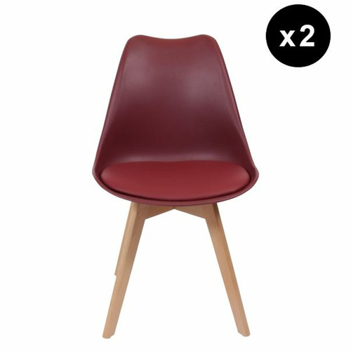 Lot de 2 chaises scandinaves coque rembourée - bordeaux 3S. x Home  - Chaise rouge design