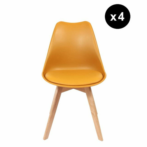 Lot de 4 chaises scandinaves coque rembourée - jaune 3S. x Home  - Chaise jaune design