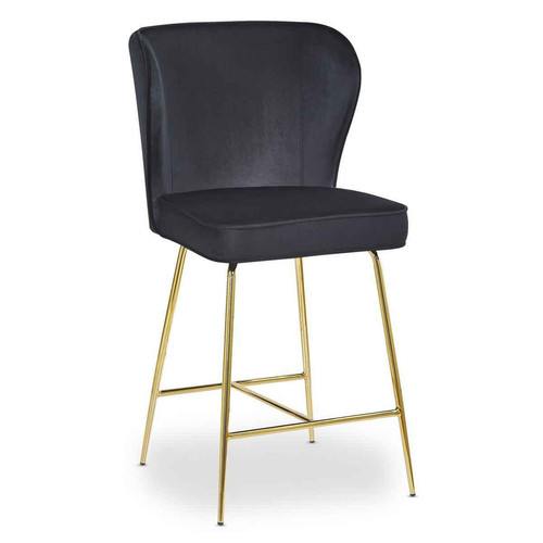 Chaise de bar ELSA Gold Velours Noir 3S. x Home  - Tabouret de bar noir design