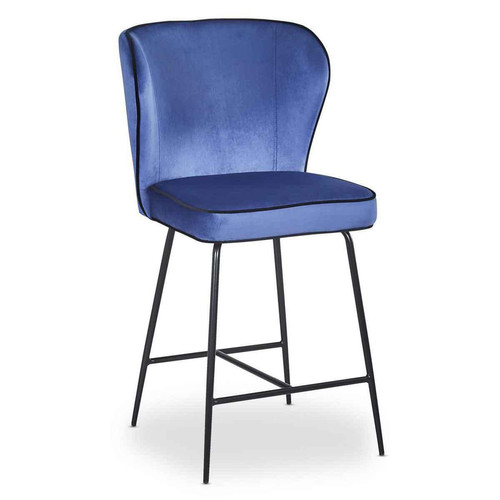 Chaise de bar ELSA Velours Bleu 3S. x Home  - Tabouret de bar bleu