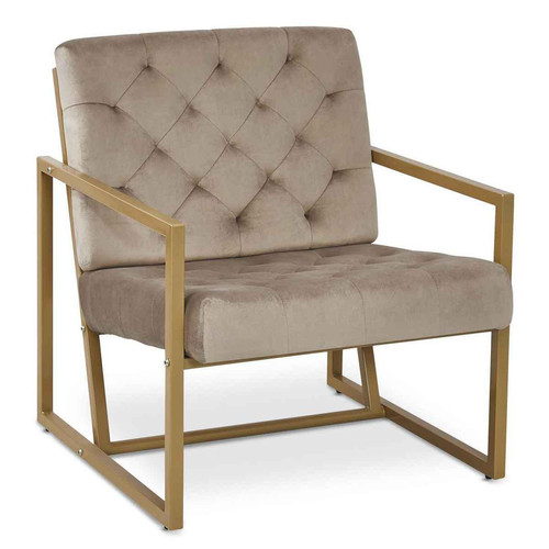 Fauteuil WACO Velours Taupe Pieds Or 3S. x Home  - Fauteuil velours design