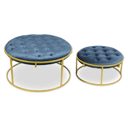 Set De 2 Poufs VALONA Velours Bleu - 3S. x Home - Pouf et fauteuil design