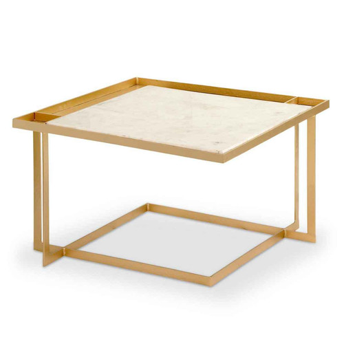 Table Basse Carrée TOCADE Marbre Et Métal Or 3S. x Home  - Table basse blanche design