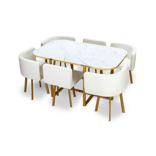 Table Et Chaises OSLO XL Or Effet Marbre Blanc et Simili Blanc