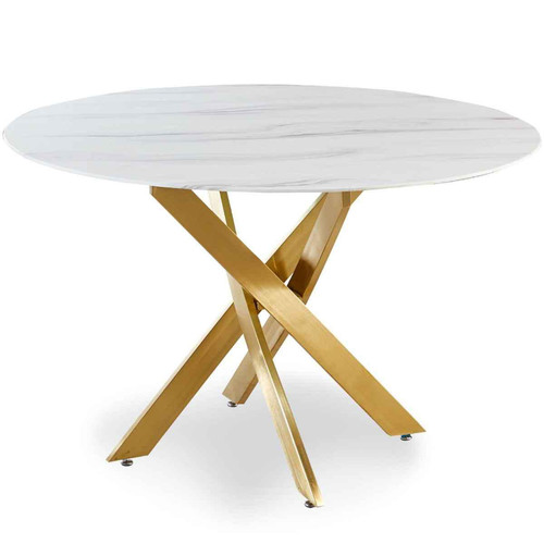 Table Ronde En Verre Effet Marbre CATIX Pieds Or - 3S. x Home - Table en verre design