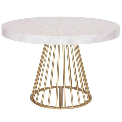 Table Ronde Extensible SOLA Effet Marbre Pieds Or 3S. x Home  - Table en bois design