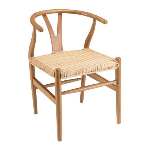 Chaise en bois de mahogany avec dossier arrondi et assise en rotin WILL Marron - Macabane - Chaise rotin