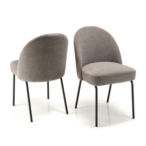 Lot de 2 chaises tissu couleur lin pieds acier noir ULYSSE - Macabane - Fauteuil design macabane