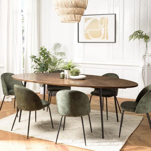 Table à manger ovale en bois recyclé plateau chevrons KIARA - Macabane - Table a manger bois design