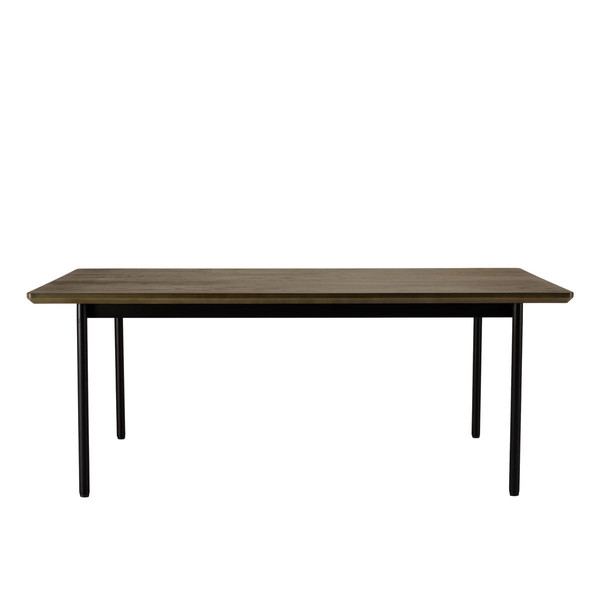 Table à manger rectang. marron foncé 200x100cm pieds métal noir ALMA