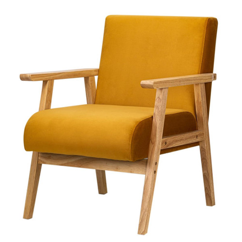 Fauteuil de salon jaune avec structure bois Nordlys  - Pouf et fauteuil design