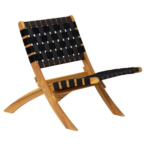 Fauteuil intérieur extérieur Marron, Noir en acacia massif et nylon Nordlys  - Pouf et fauteuil design