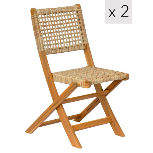 Lot de 2 chaises de jardin en acacia massif et corde - Nordlys - Fauteuil et chaise de jardin design
