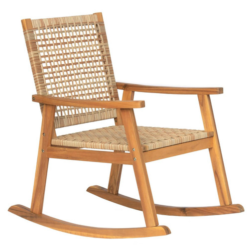 Rocking chair intérieur extérieur Marron en acacia et corde Nordlys  - Chaise design