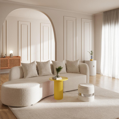 Canapé sectionnel incurvé 3-4 places en tissu bouclé ALBA blanc  POTIRON PARIS  - Promos banquette et canape design